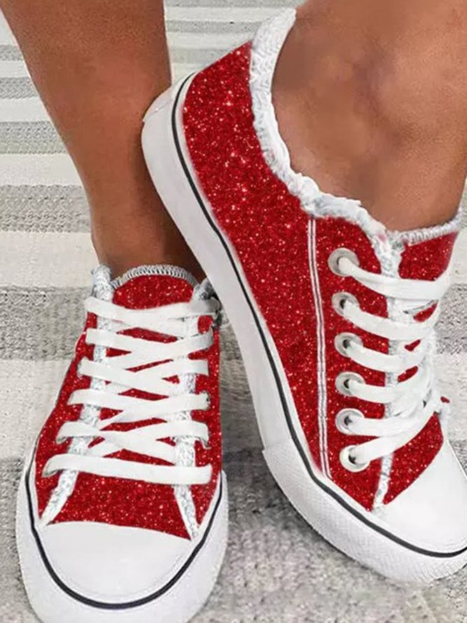 Christmas Red Shiny Lightweight Glitter Canvas Shoes