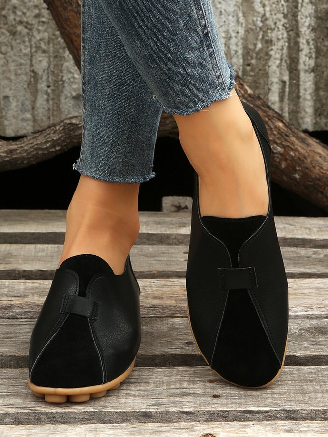 Vintage Casual Anti-Suede Panel Flats