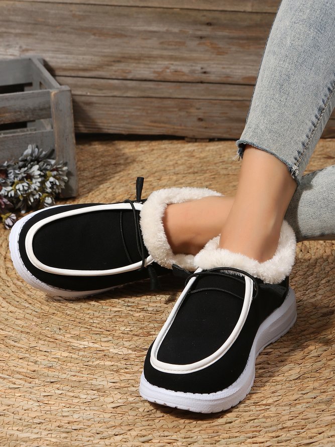 Plus Size Casual Split Joint Furry Lined Canvas Flat Boat Shoes