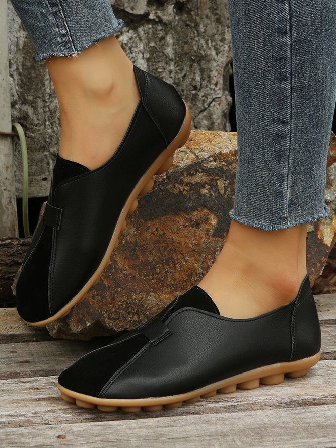 Vintage Casual Anti-Suede Panel Flats