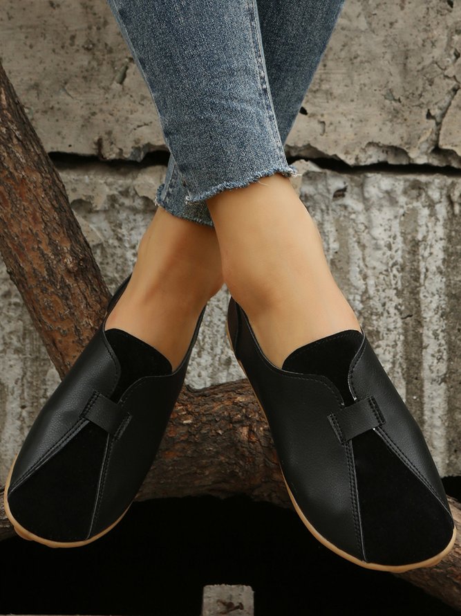Vintage Casual Anti-Suede Panel Flats