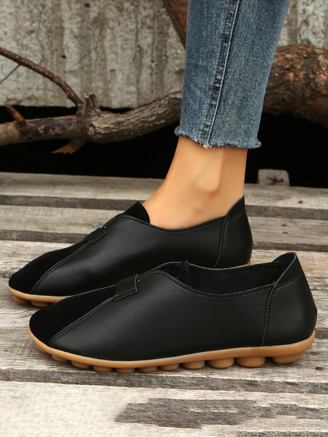 Vintage Casual Anti-Suede Panel Flats