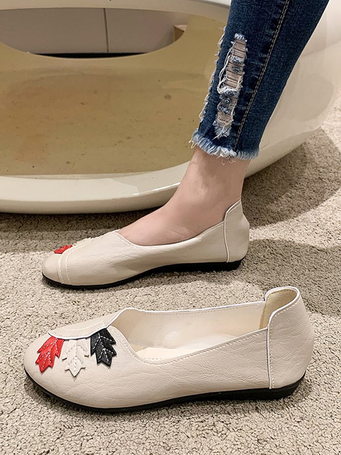 Vintage Casual Leaf Contrast Flats