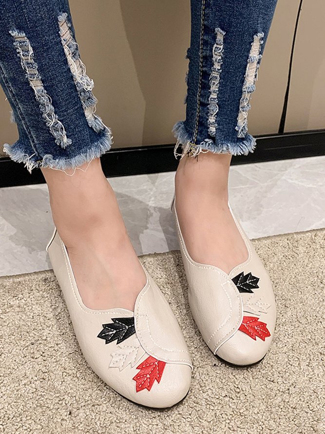 Vintage Casual Leaf Contrast Flats