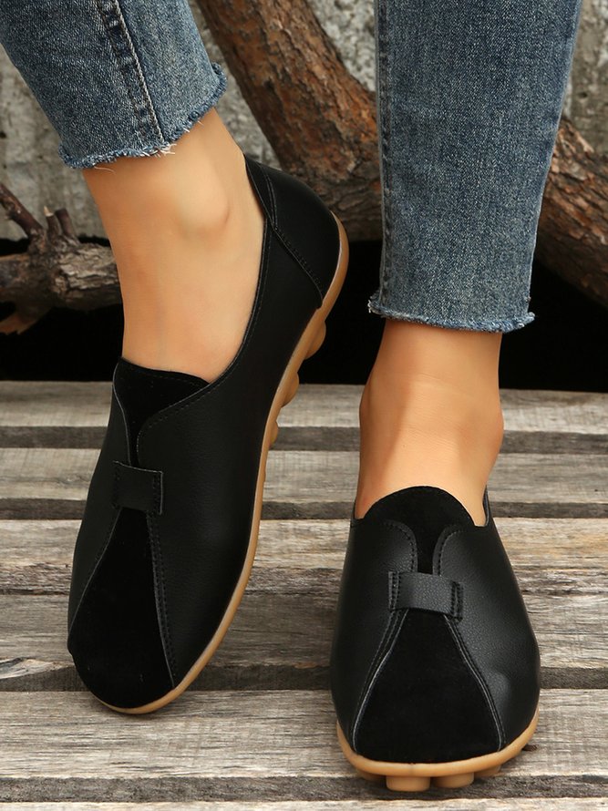 Vintage Casual Anti-Suede Panel Flats