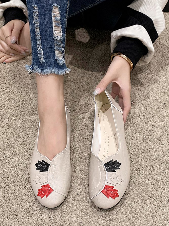 Vintage Casual Leaf Contrast Flats