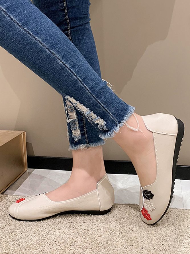 Vintage Casual Leaf Contrast Flats