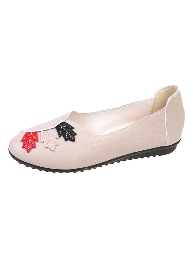 Vintage Casual Leaf Contrast Flats