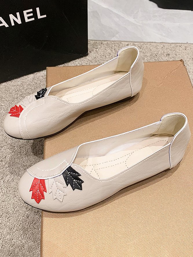 Vintage Casual Leaf Contrast Flats