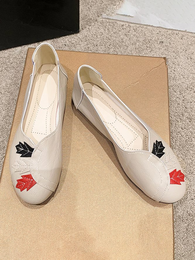 Vintage Casual Leaf Contrast Flats