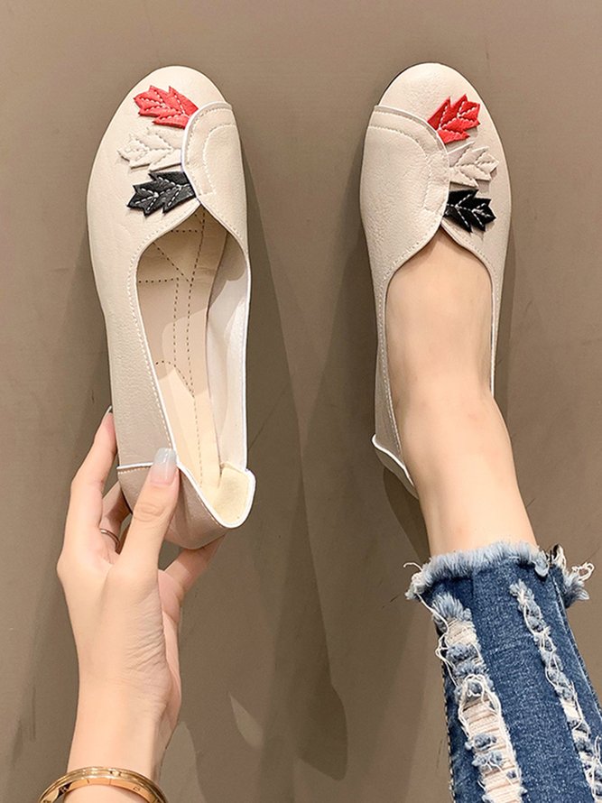 Vintage Casual Leaf Contrast Flats