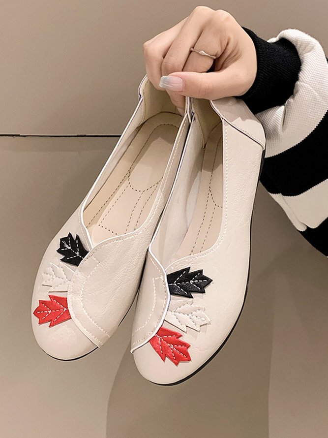Vintage Casual Leaf Contrast Flats