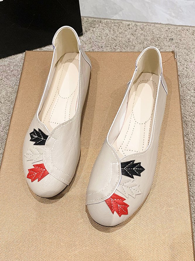 Vintage Casual Leaf Contrast Flats