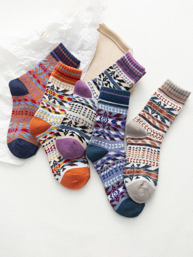 Casual Everyday Ethnic Pattern Striped Cotton Socks