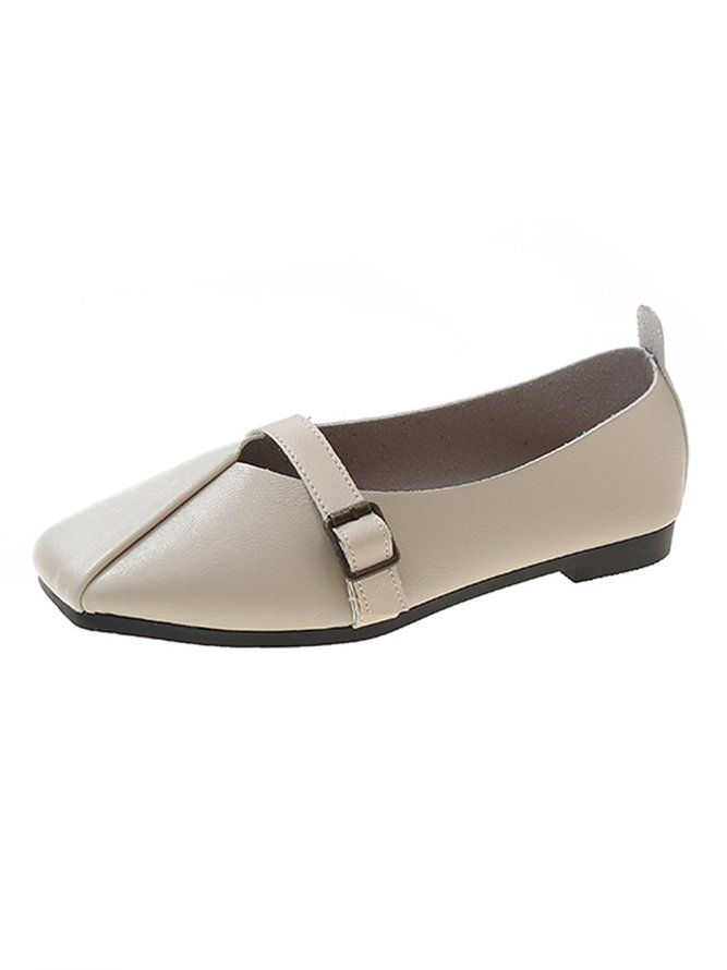 Women's Pu Plain Buckle Slip On Flat Shoes