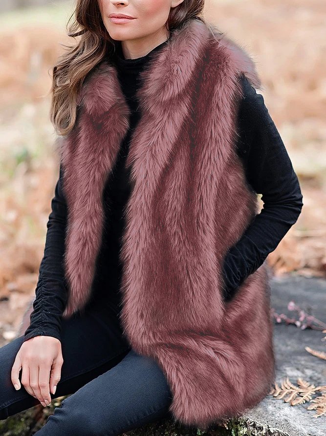 Stand Collar Faux Fur Casual Vest
