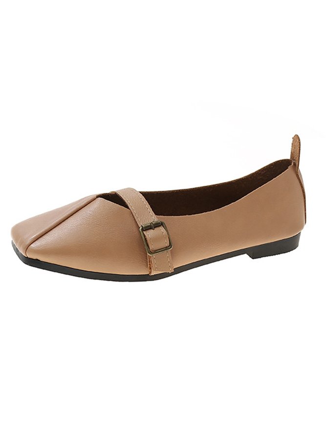 Women's Pu Plain Buckle Slip On Flat Shoes