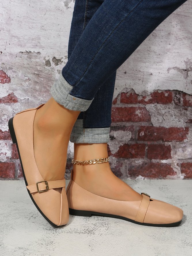 Women's Pu Plain Buckle Slip On Flat Shoes