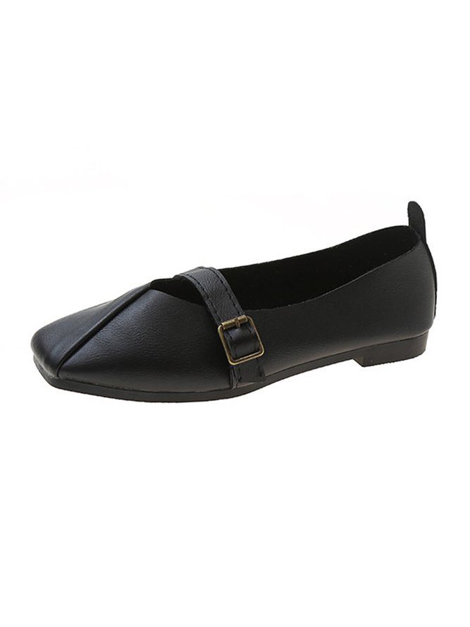 Women's Pu Plain Buckle Slip On Flat Shoes