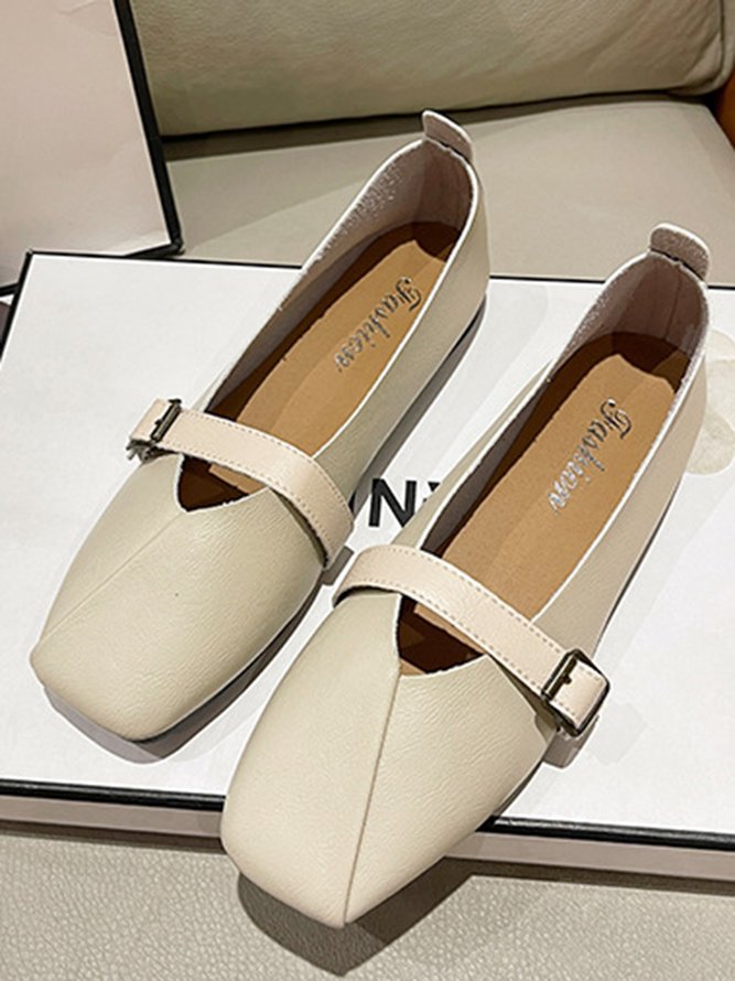 Women's Pu Plain Buckle Slip On Flat Shoes