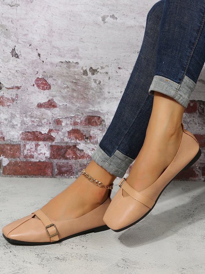 Women's Pu Plain Buckle Slip On Flat Shoes
