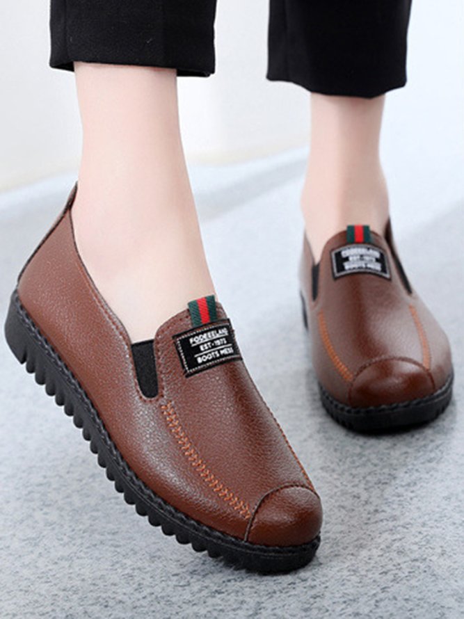 Faux Leather Casual Vintage Letter Panel Soft Sole Loafers