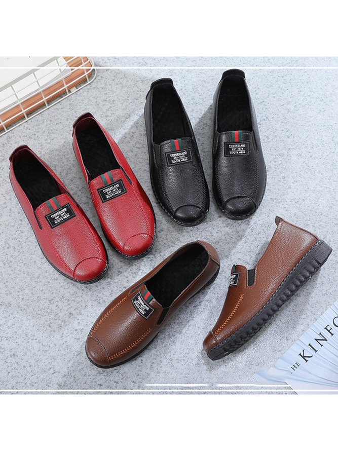 Faux Leather Casual Vintage Letter Panel Soft Sole Loafers