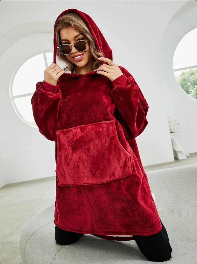 Thermal Flannel Hooded Nightgown Lazy Pullover TV Blanket