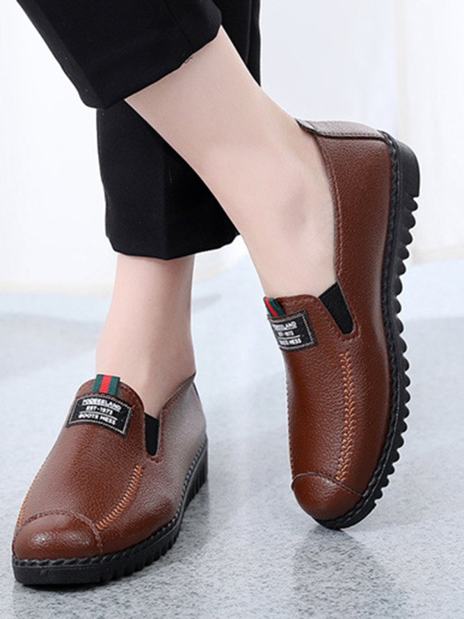 Faux Leather Casual Vintage Letter Panel Soft Sole Loafers