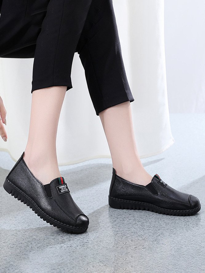 Faux Leather Casual Vintage Letter Panel Soft Sole Loafers