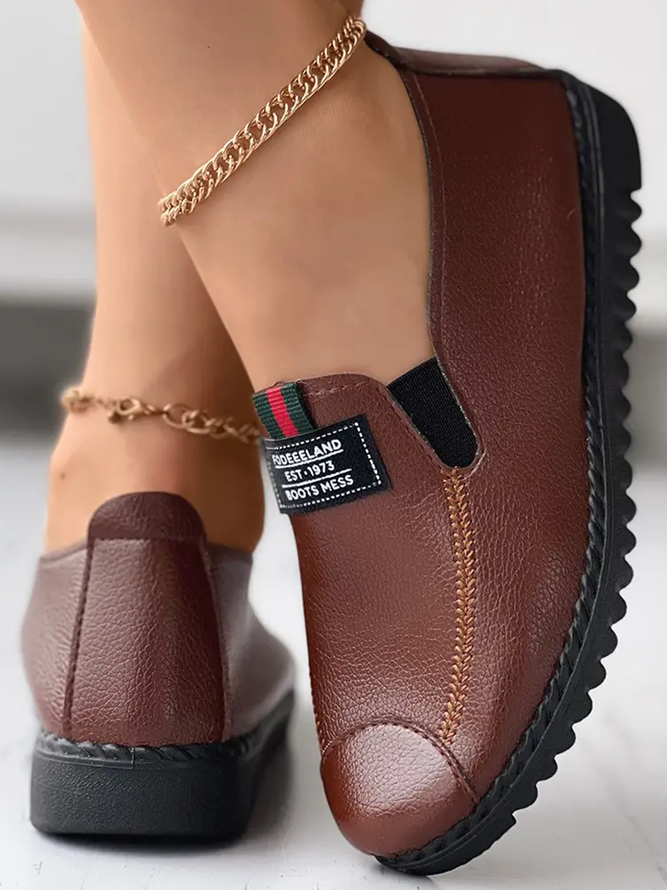 Faux Leather Casual Vintage Letter Panel Soft Sole Loafers