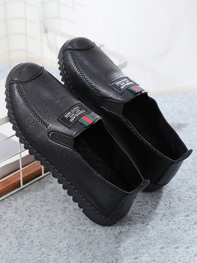 Faux Leather Casual Vintage Letter Panel Soft Sole Loafers