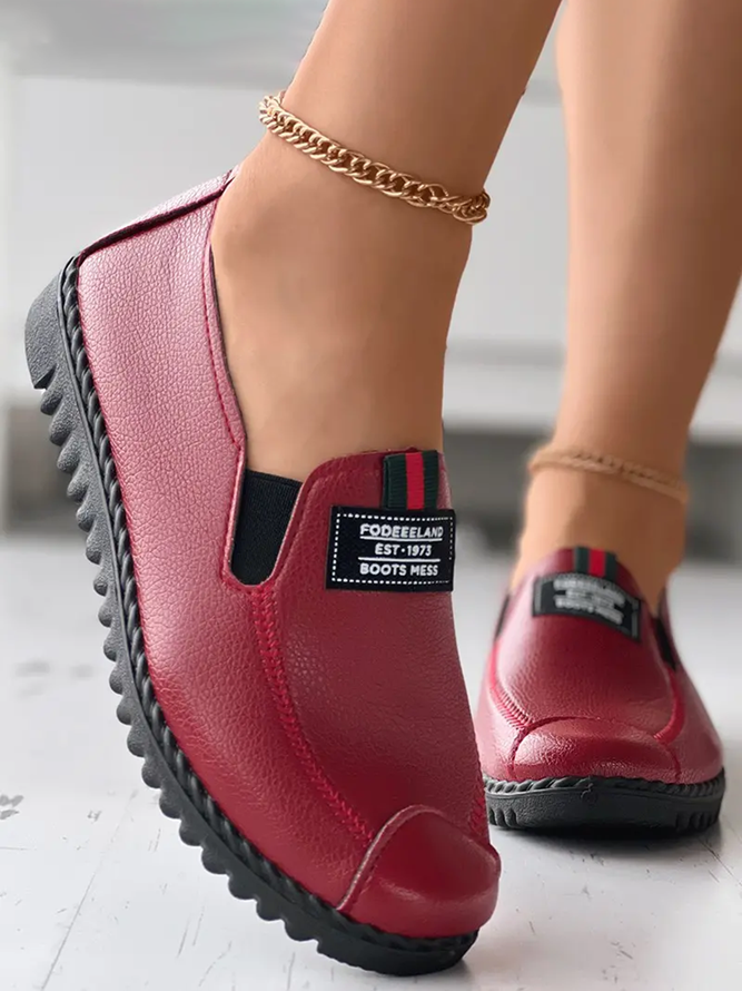 Faux Leather Casual Vintage Letter Panel Soft Sole Loafers
