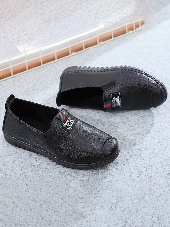 Faux Leather Casual Vintage Letter Panel Soft Sole Loafers