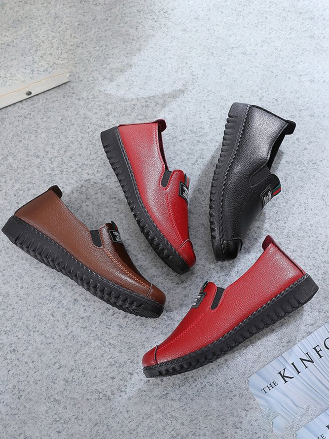 Faux Leather Casual Vintage Letter Panel Soft Sole Loafers