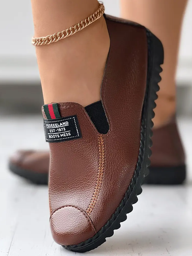 Faux Leather Casual Vintage Letter Panel Soft Sole Loafers