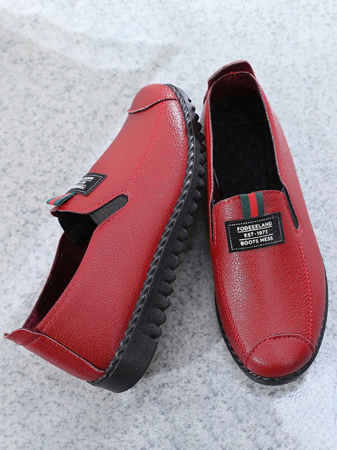 Faux Leather Casual Vintage Letter Panel Soft Sole Loafers