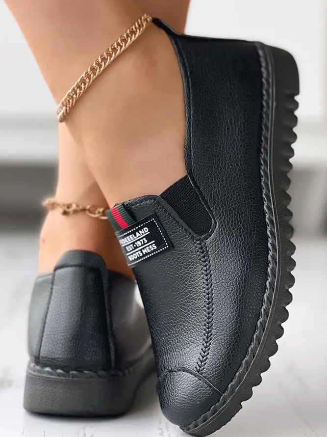 Faux Leather Casual Vintage Letter Panel Soft Sole Loafers