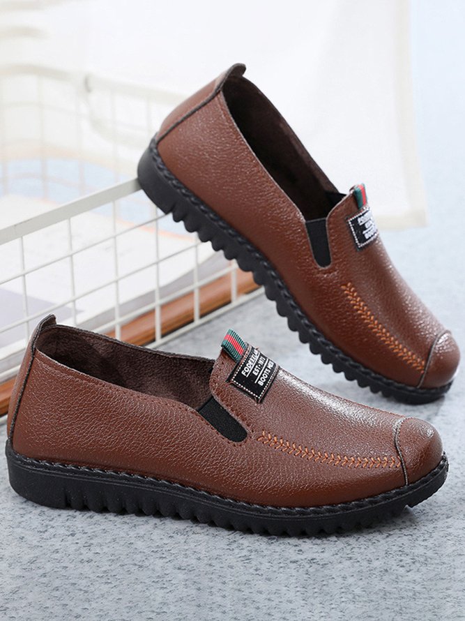 Faux Leather Casual Vintage Letter Panel Soft Sole Loafers