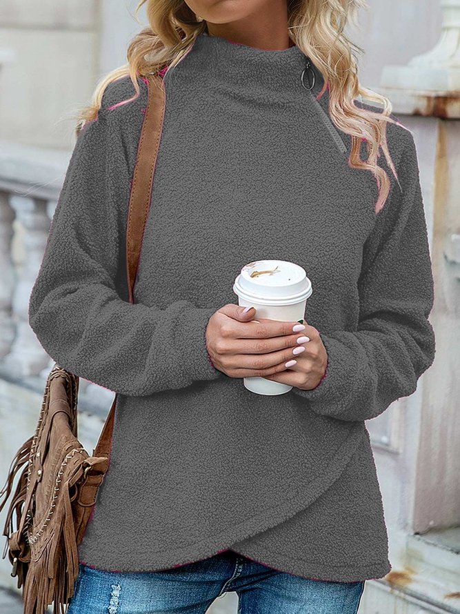 Women Casual Long Sleeve Half Turtleneck Plush Sweatshirt