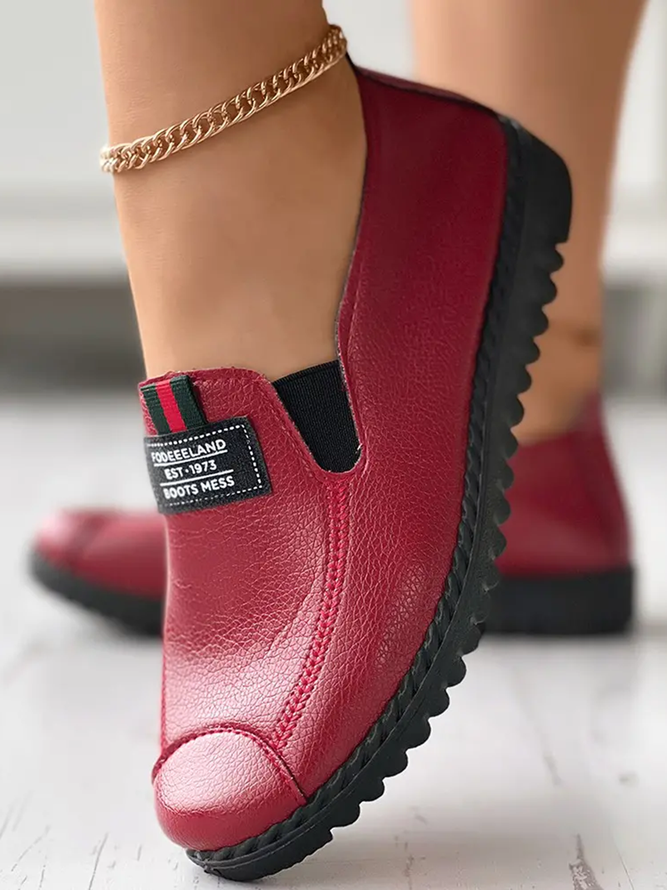 Faux Leather Casual Vintage Letter Panel Soft Sole Loafers