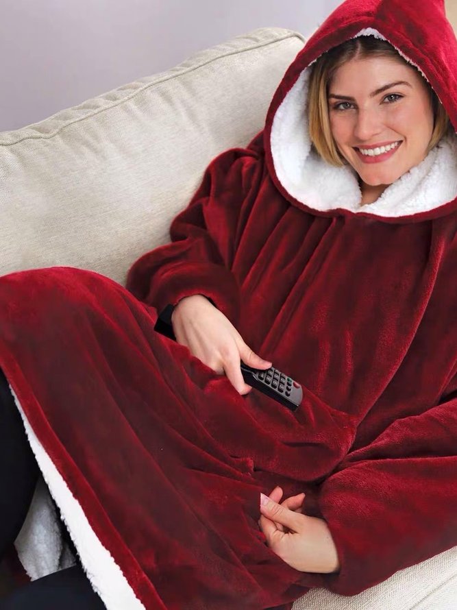 Thermal Flannel Hooded Nightgown Lazy Pullover TV Blanket