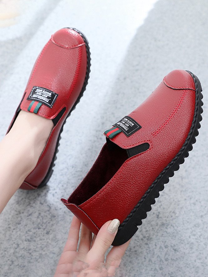 Faux Leather Casual Vintage Letter Panel Soft Sole Loafers