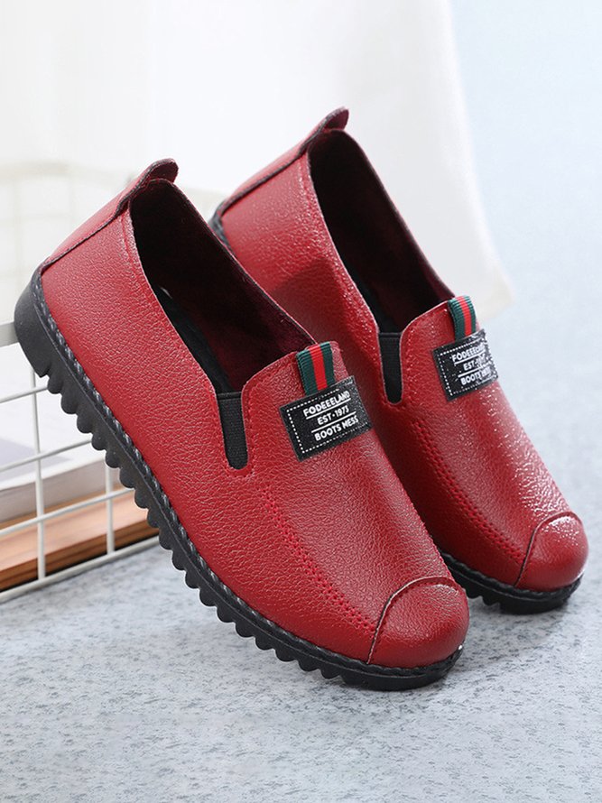 Faux Leather Casual Vintage Letter Panel Soft Sole Loafers