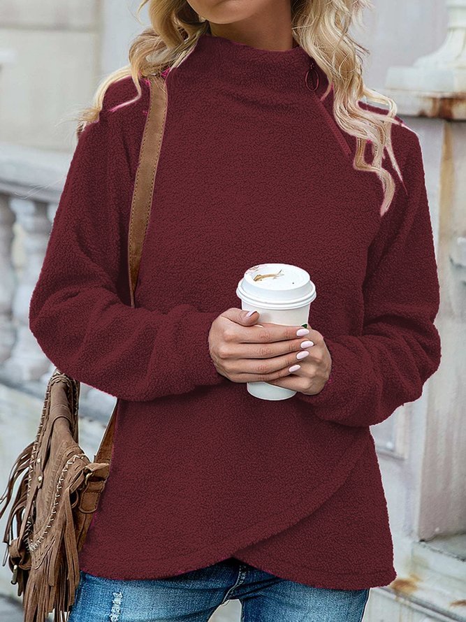Women Casual Long Sleeve Half Turtleneck Plush Sweatshirt