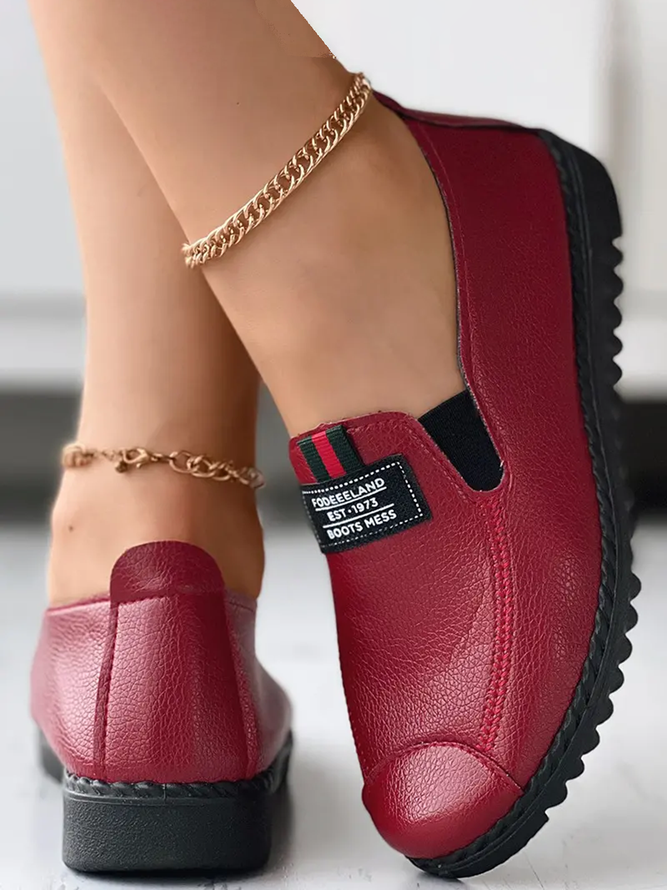 Faux Leather Casual Vintage Letter Panel Soft Sole Loafers