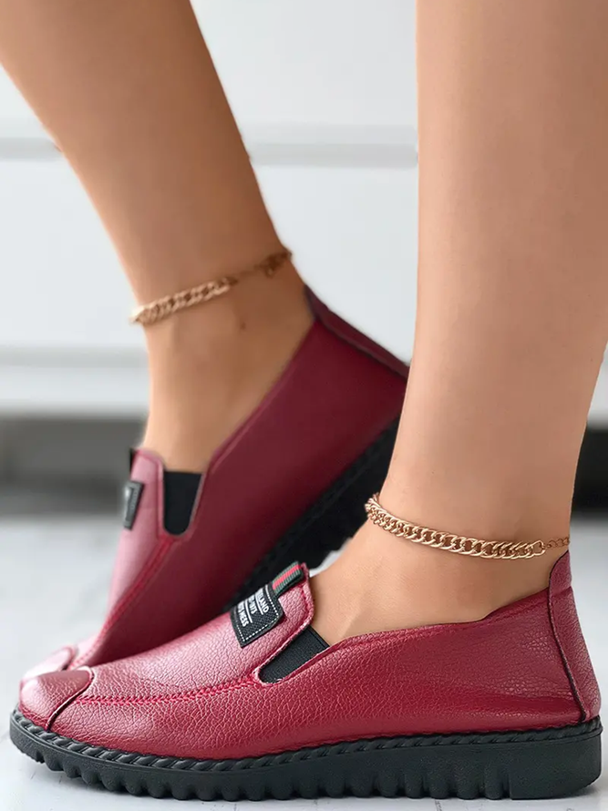 Faux Leather Casual Vintage Letter Panel Soft Sole Loafers