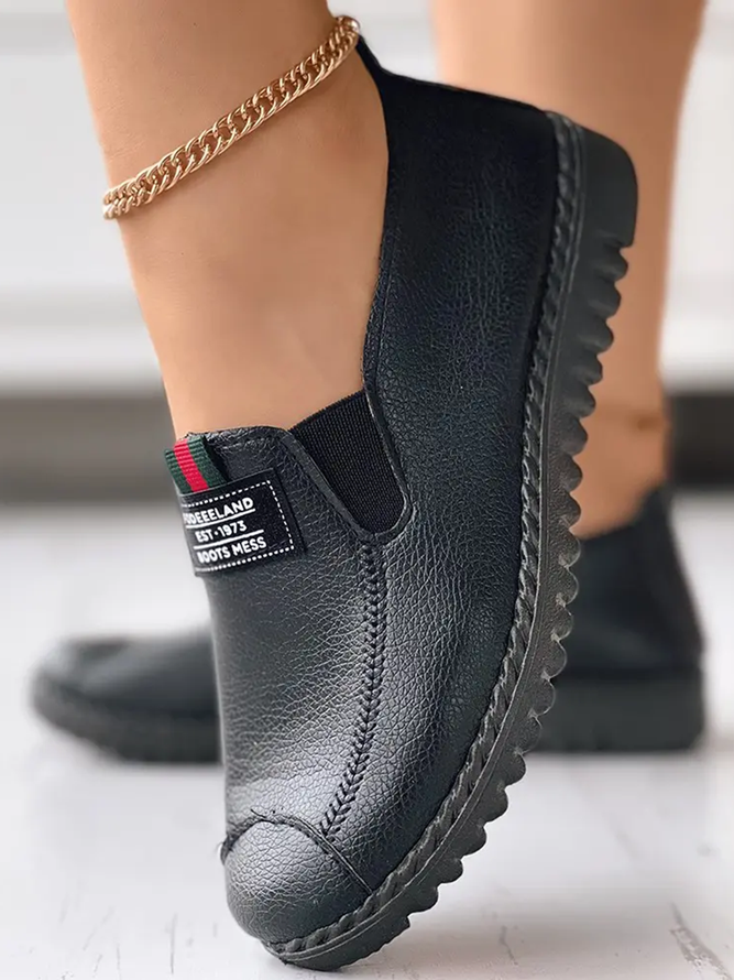 Faux Leather Casual Vintage Letter Panel Soft Sole Loafers
