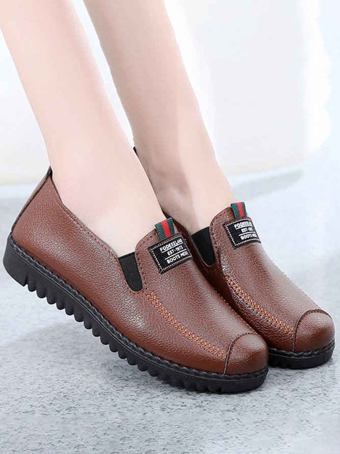 Faux Leather Casual Vintage Letter Panel Soft Sole Loafers
