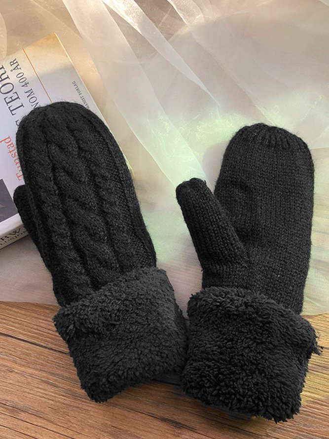 Twist Pattern Plush Woven Full Cover Gloves Autumn Winter Warmth Thickening Accessories